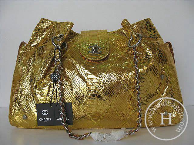 Chanel 335538 Replica Handbag Gold Snakeskin Leather With Silver Hardware - Click Image to Close