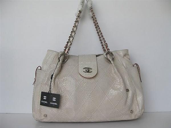 Chanel 335538 Replica Handbag White Snakeskin Leather With Silver Hardware