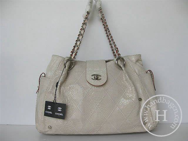 Chanel 335538 Replica Handbag White Snakeskin Leather With Silver Hardware - Click Image to Close