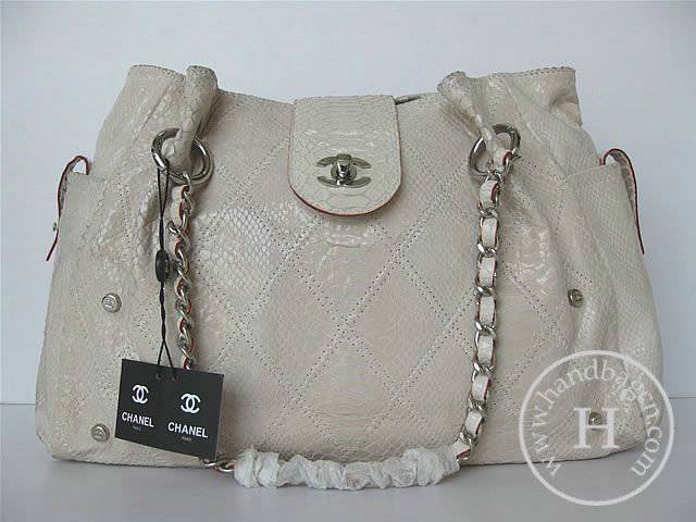 Chanel 335538 Replica Handbag White Snakeskin Leather With Silver Hardware