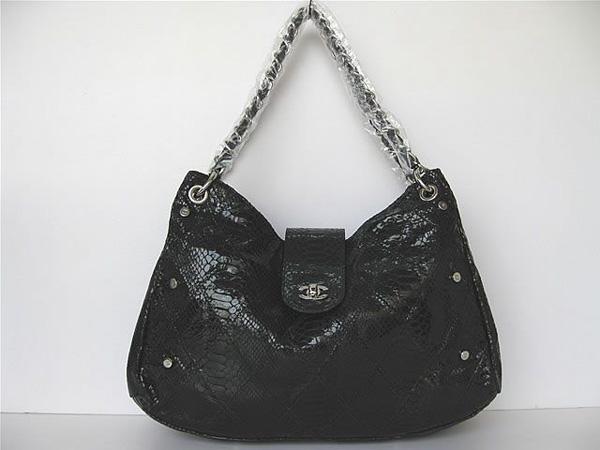 Chanel 335539 Replica Handbag Black Snakeskin Leather With Silver Hardware - Click Image to Close