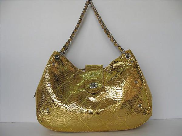 Chanel 335539 Replica Handbag Gold Snakeskin Leather With Silver Hardware