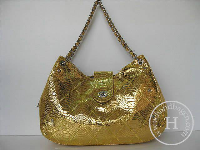 Chanel 335539 Replica Handbag Gold Snakeskin Leather With Silver Hardware - Click Image to Close