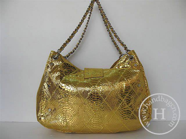 Chanel 335539 Replica Handbag Gold Snakeskin Leather With Silver Hardware