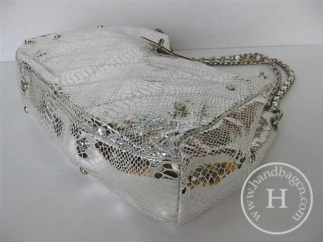 Chanel 335539 Replica Handbag Silver Snakeskin Leather With Silver Hardware