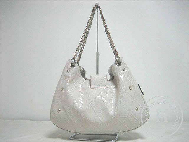 Chanel 335539 Replica Handbag White Snakeskin Leather With Silver Hardware