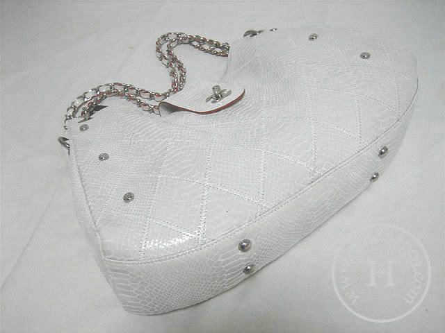 Chanel 335539 Replica Handbag White Snakeskin Leather With Silver Hardware - Click Image to Close