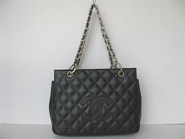 Chanel 35225 Replica Handbag Black Cowhide Leather Handbag With Gold Hardware