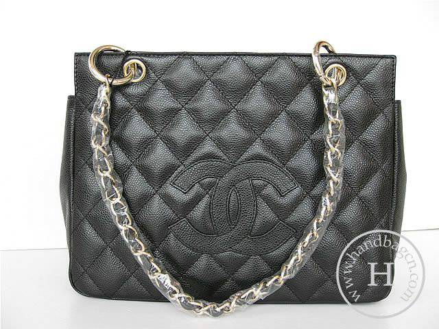 Chanel 35225 Replica Handbag Black Cowhide Leather Handbag With Gold Hardware
