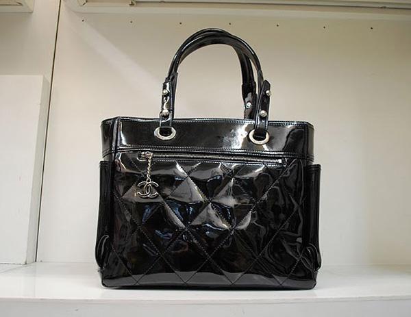 Chanel 35450 Black Patent Leather Replica Handbag With Silver Hardware
