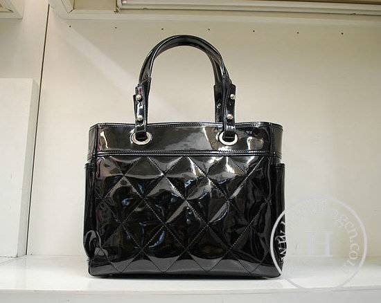 Chanel 35450 Black Patent Leather Replica Handbag With Silver Hardware - Click Image to Close