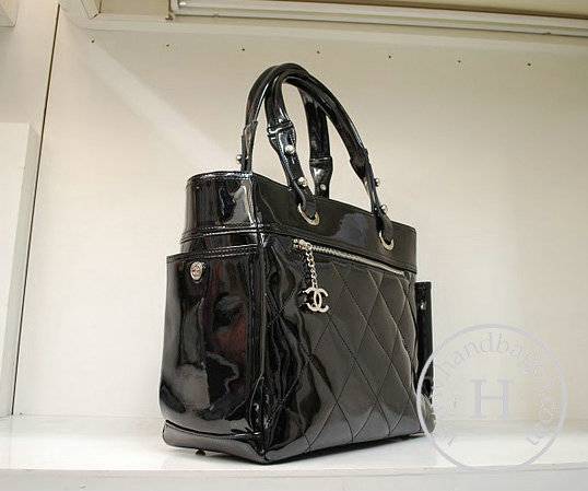 Chanel 35450 Black Patent Leather Replica Handbag With Silver Hardware