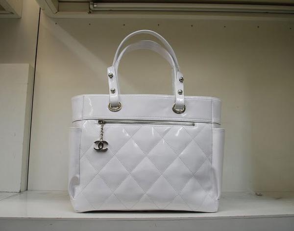 Chanel 35450 Replica Handbag White Patent Leather With Silver Hardware