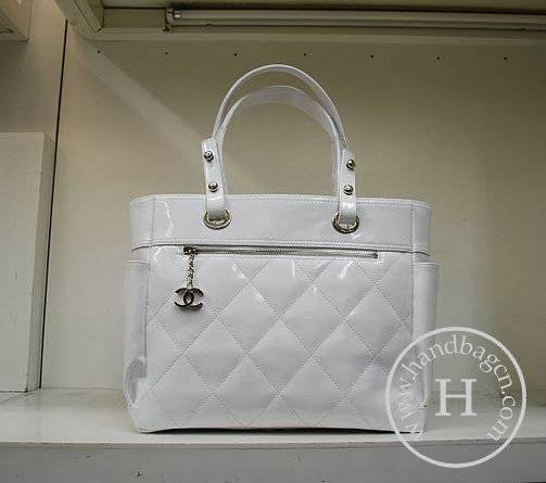 Chanel 35450 Replica Handbag White Patent Leather With Silver Hardware - Click Image to Close