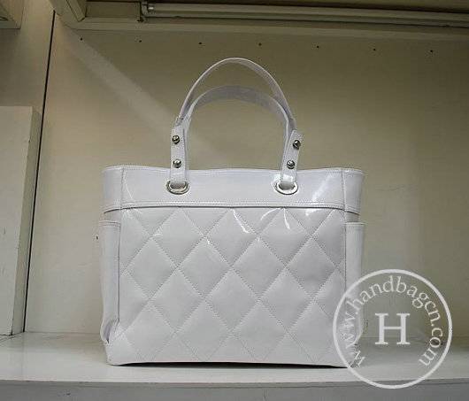 Chanel 35450 Replica Handbag White Patent Leather With Silver Hardware - Click Image to Close
