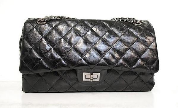 Chanel 35454 Black metalic leather replica handbag