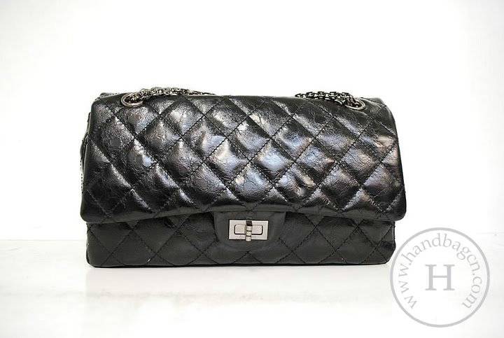 Chanel 35454 Black metalic leather replica handbag