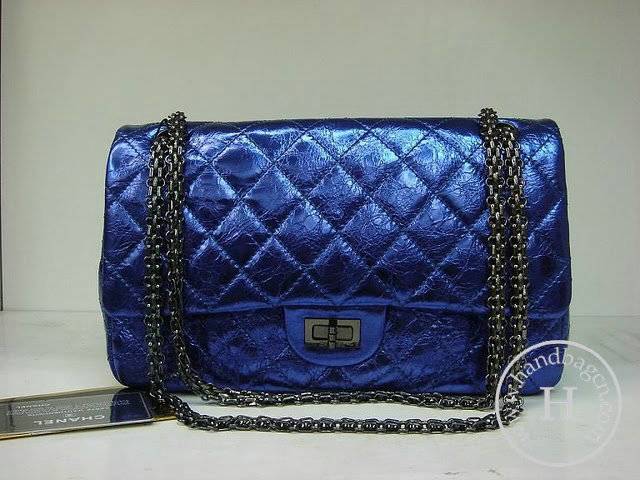 Chanel 35454 Blue metalic leather replica handbag