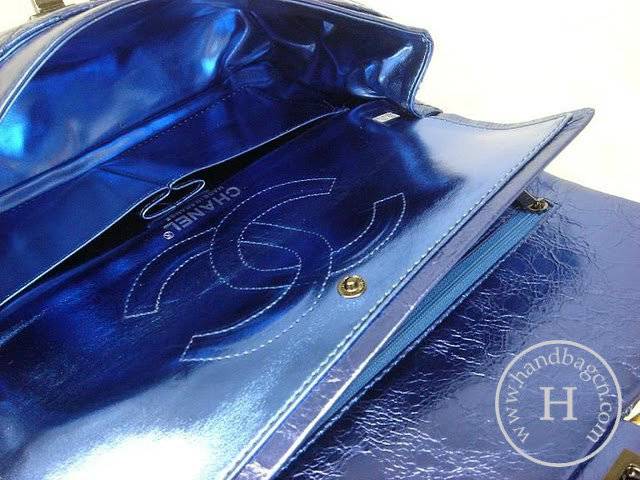 Chanel 35454 Blue metalic leather replica handbag