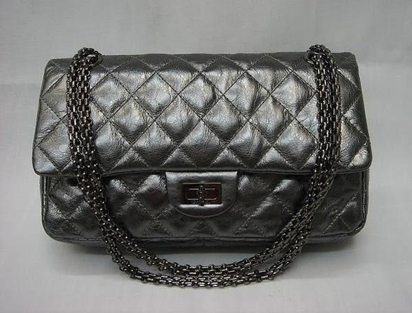 Chanel 35454 Grey metalic leather replica handbag