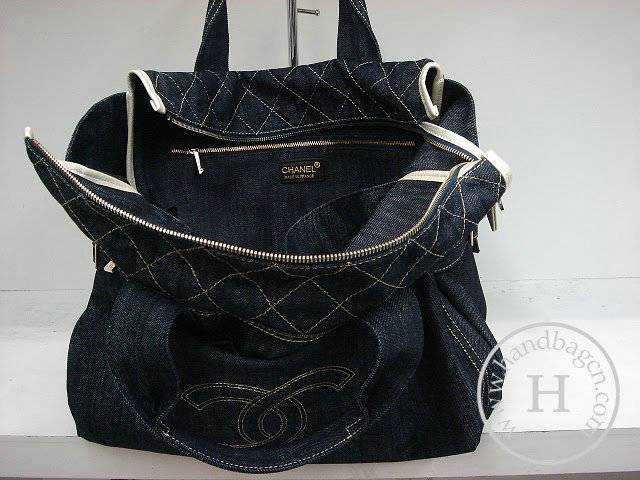 Chanel 35480 denim shopper replica handbag with silver hardware - Click Image to Close