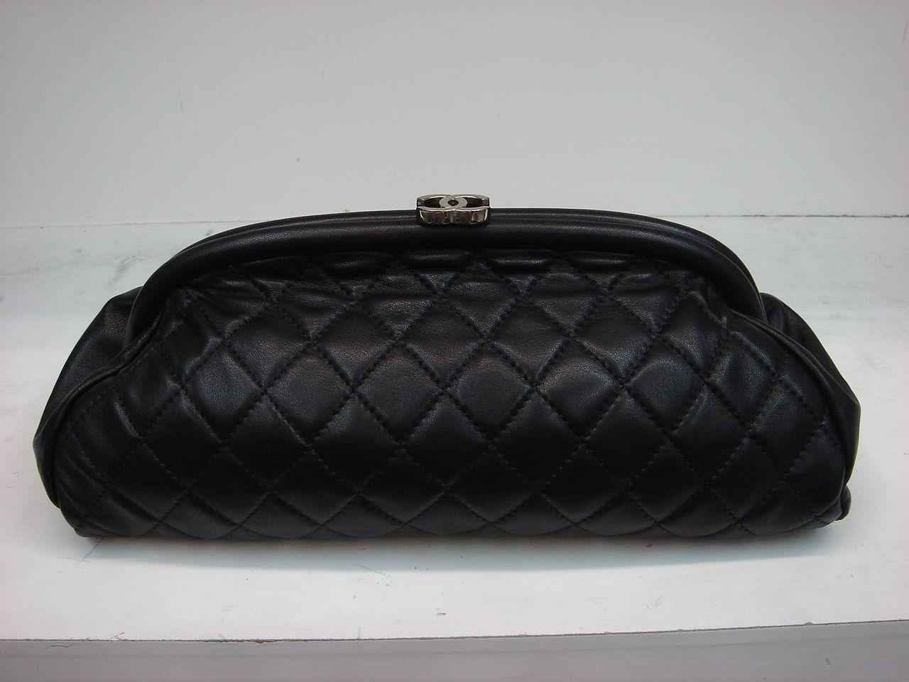 Chanel 35487 Black Lambskin Leather Evening Ba