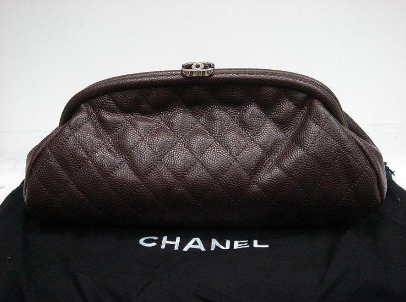 Chanel 35487 Brown Caviar Leather Evening Bag