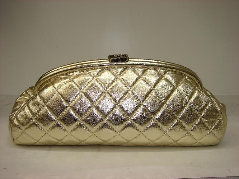 Chanel 35487 Gold Lambskin Leather Evening Bag