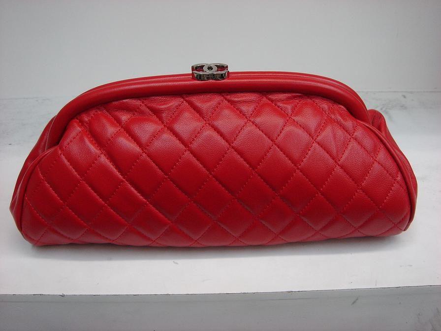 Chanel 35487 Red Lambskin Leather Evening Bag