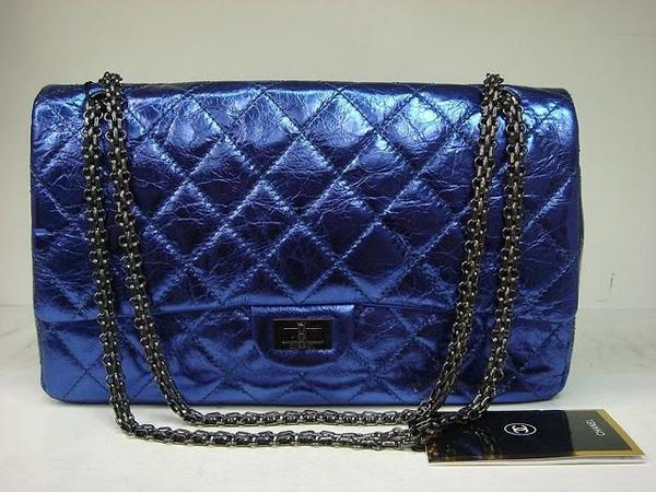 Chanel 35490 Blue metalic leather replica handbag