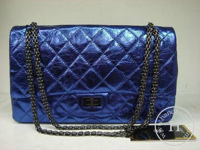 Chanel 35490 Blue metalic leather replica handbag