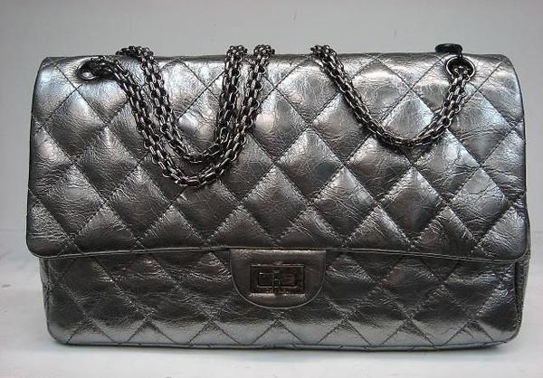 Chanel 35490 Grey metalic leather replica handbag