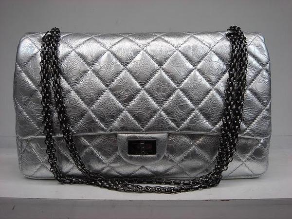 Chanel 35490 Silver metalic leather replica handbag