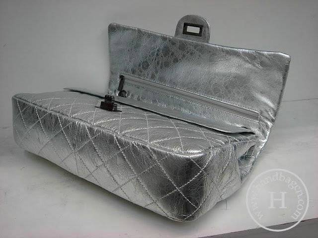 Chanel 35490 Silver metalic leather replica handbag