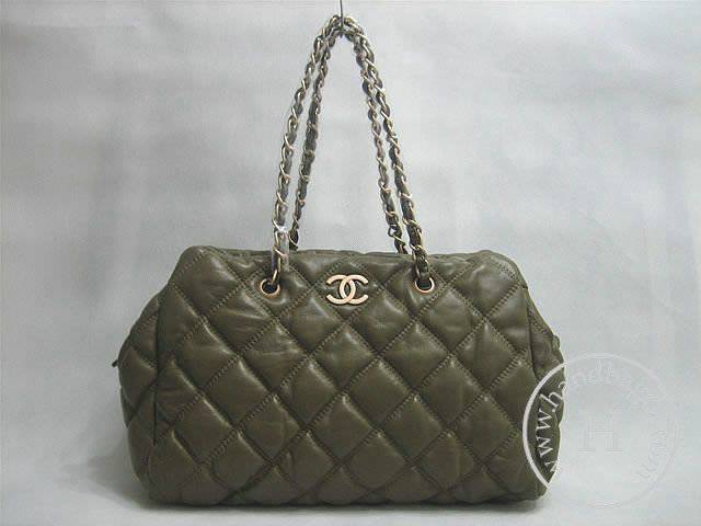 Chanel 35616 Khaki lambskin leather handbag with Gold Hardware