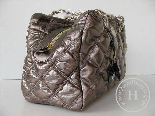 Chanel 35616 Silver Grey lambskin leather handbag with Gold Hardware