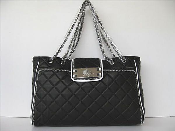 Chanel 35758 Replica Handbag Black Lambskin Leather With Silver Hardware - Click Image to Close