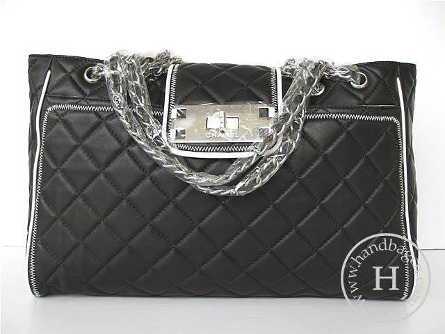 Chanel 35758 Replica Handbag Black Lambskin Leather With Silver Hardware - Click Image to Close