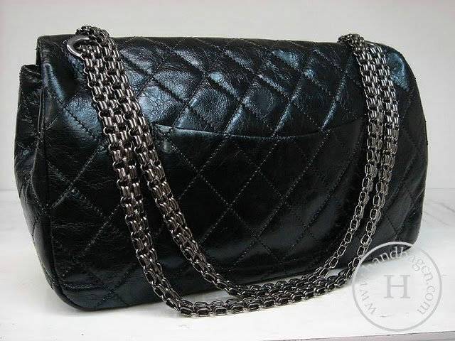 Chanel 35845 Black metalic leather replica handbag