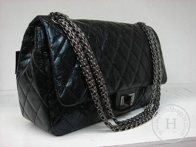 Chanel 35845 Black metalic leather replica handbag