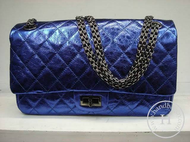 Chanel 35845 replica handbag Blue metalic leather