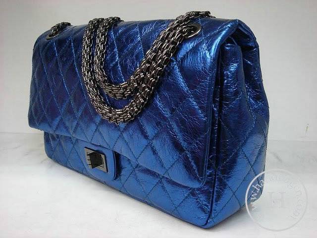 Chanel 35845 replica handbag Blue metalic leather
