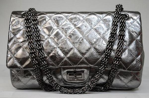 Chanel 35845 replica handbag Grey metalic leather
