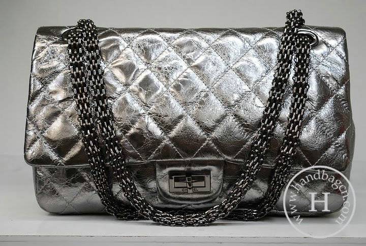 Chanel 35845 replica handbag Grey metalic leather