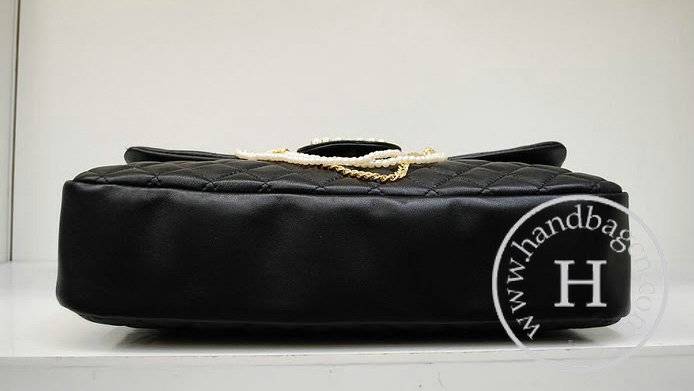 Chanel 35876 Black lambskin Pearl Chain Replica Handbag