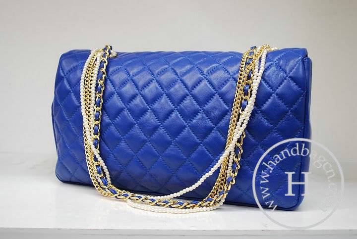 Chanel 35876 Blue Lambskin Pearl Chain Replica Handbag