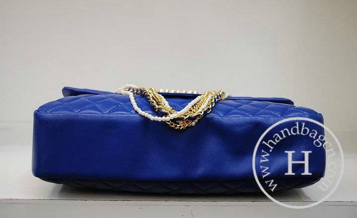 Chanel 35876 Blue Lambskin Pearl Chain Replica Handbag - Click Image to Close