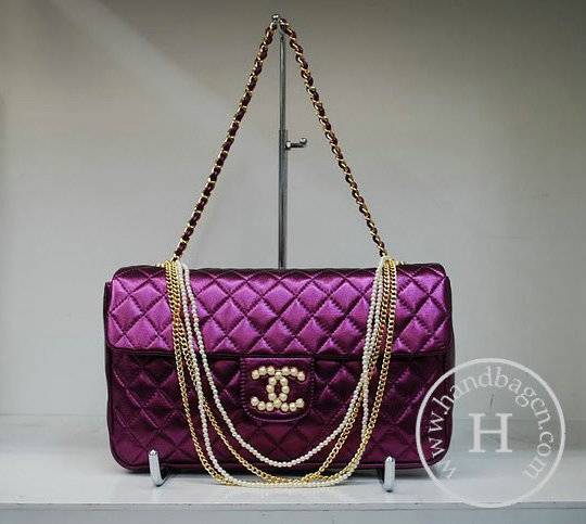 Chanel 35876 Purple lambskin Pearl Chain Replica Handbag - Click Image to Close