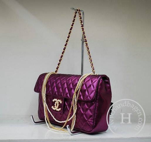 Chanel 35876 Purple lambskin Pearl Chain Replica Handbag