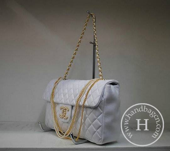 Chanel 35876 White Lambskin Pearl Chain Replica Handbag